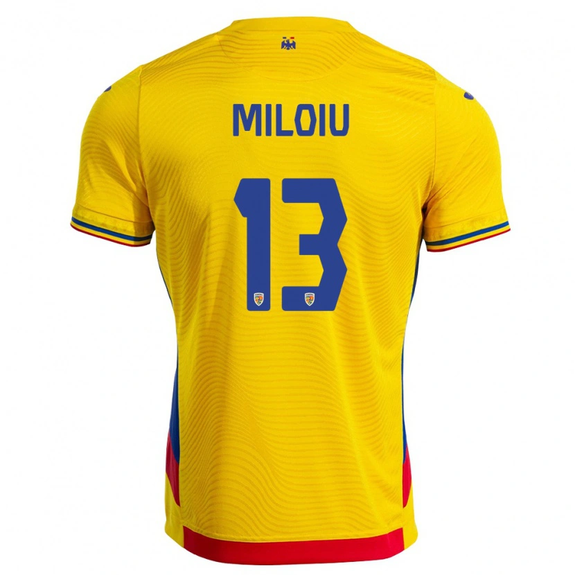 Danxen Hombre Camiseta Rumania Alexandru Miloiu #13 Amarillo Rojo 1ª Equipación 26-28 La Camisa