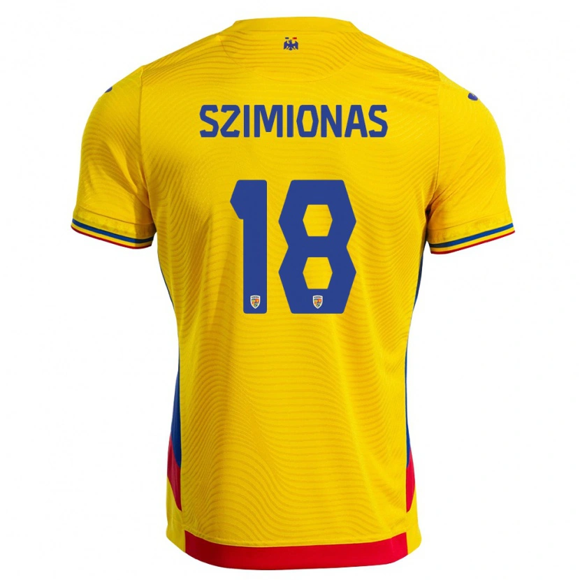 Danxen Hombre Camiseta Rumania Luca Szimionaș #18 Amarillo Rojo 1ª Equipación 26-28 La Camisa