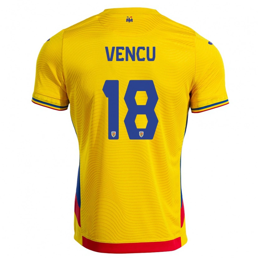 Danxen Hombre Camiseta Rumania Ianis Vencu #18 Amarillo Rojo 1ª Equipación 26-28 La Camisa