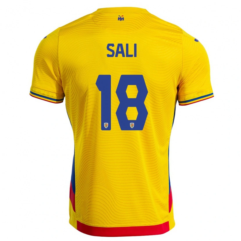 Danxen Hombre Camiseta Rumania Enes Sali #18 Amarillo Rojo 1ª Equipación 26-28 La Camisa