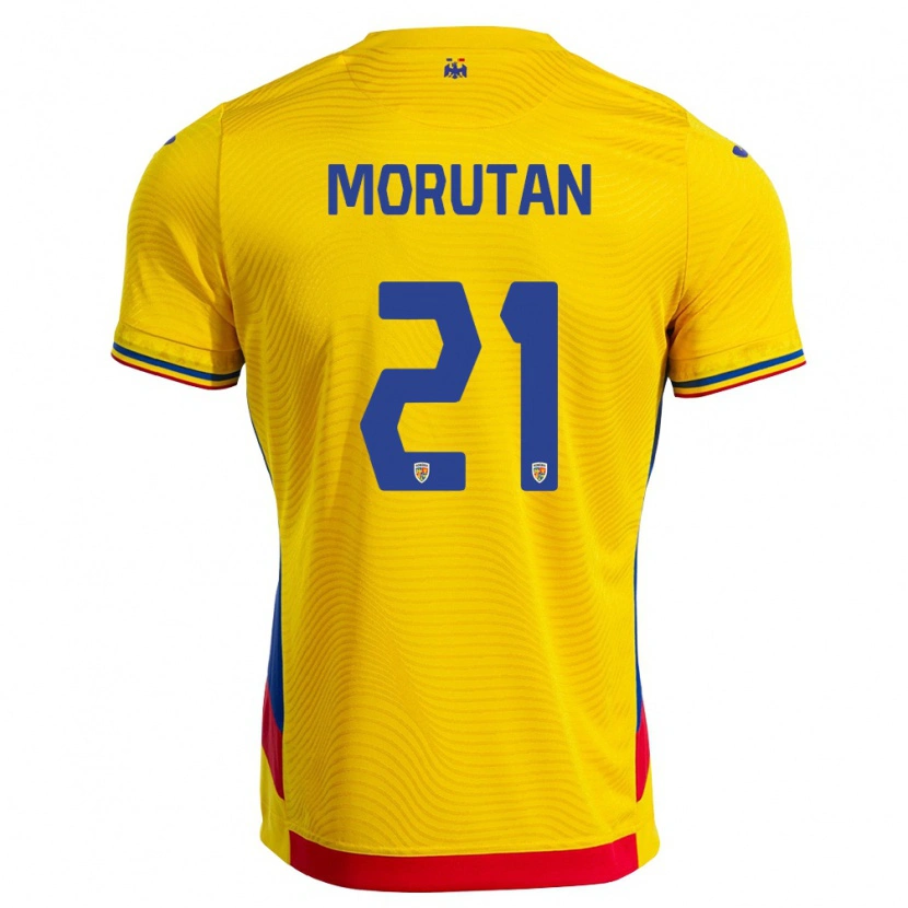 Danxen Hombre Camiseta Rumania Olimpiu Moruţan #21 Amarillo Rojo 1ª Equipación 26-28 La Camisa