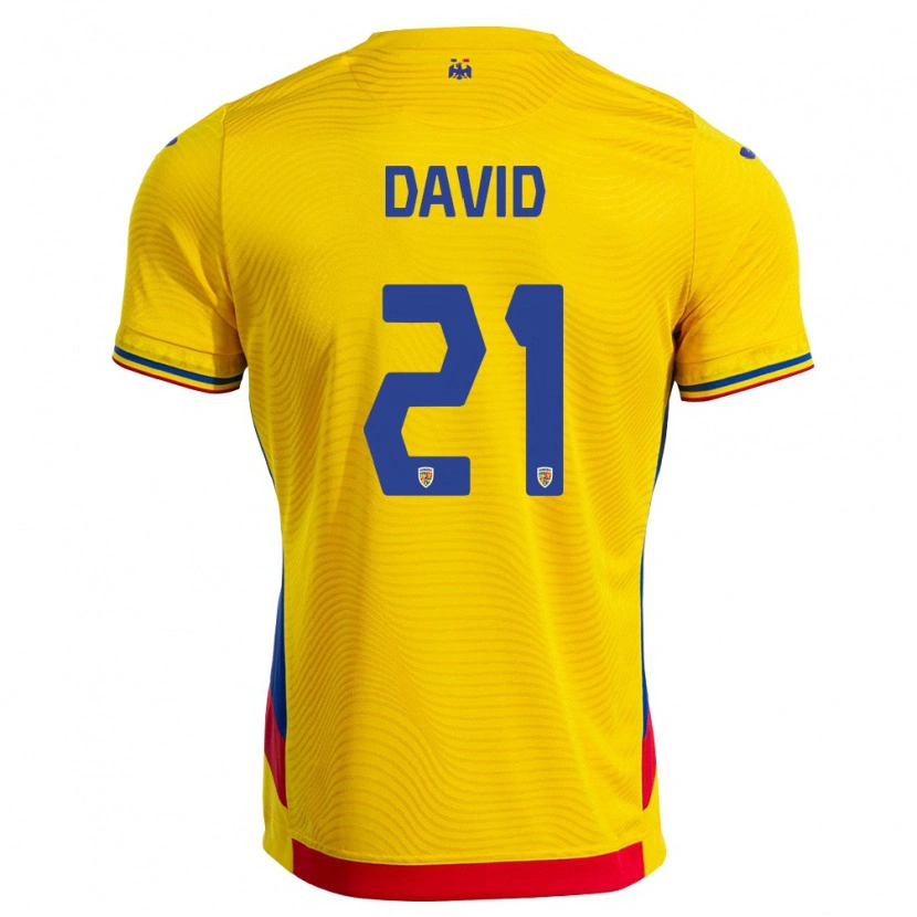 Danxen Hombre Camiseta Rumania Gabriel David #21 Amarillo Rojo 1ª Equipación 26-28 La Camisa