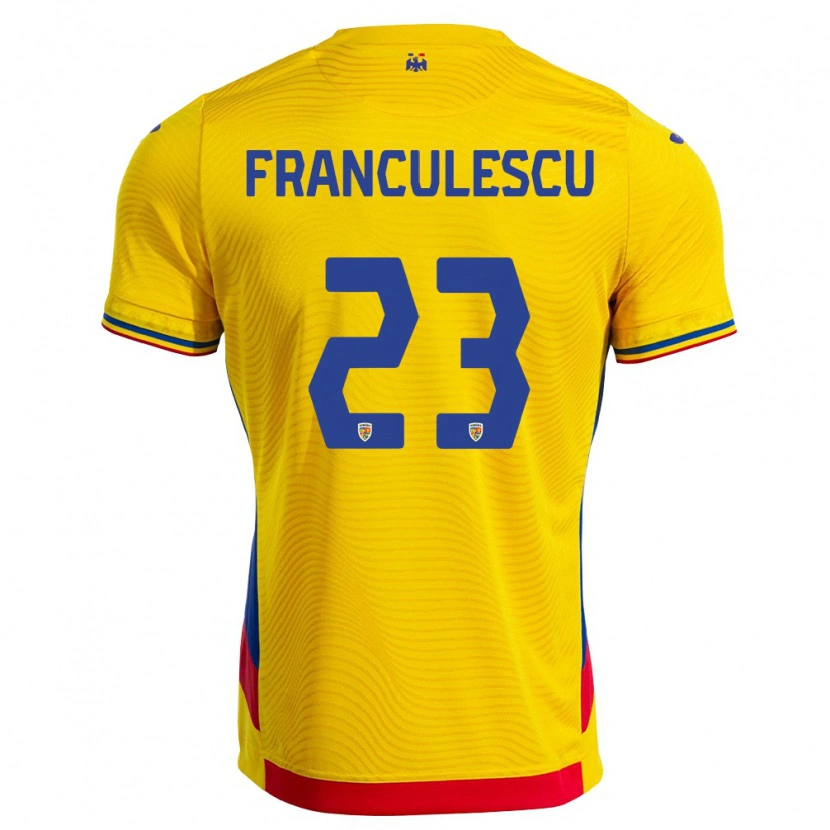 Danxen Hombre Camiseta Rumania Adrian Frănculescu #23 Amarillo Rojo 1ª Equipación 26-28 La Camisa
