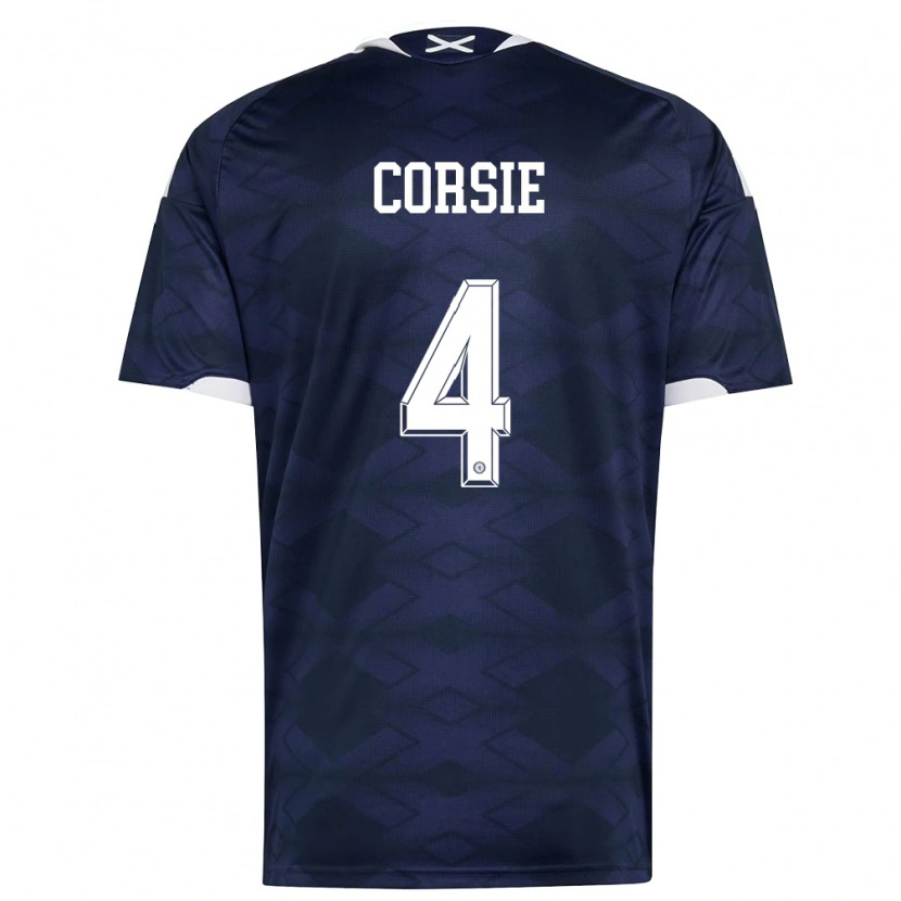 Danxen Hombre Camiseta Escocia Rachel Corsie #4 Marino Blanco 1ª Equipación 26-28 La Camisa