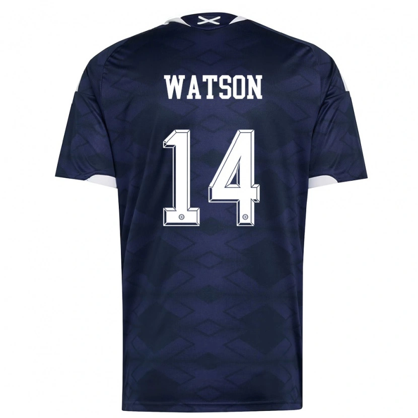 Danxen Hombre Camiseta Escocia David Watson #14 Marino Blanco 1ª Equipación 26-28 La Camisa