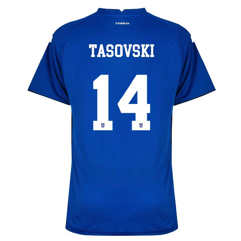 Danxen Hombre Camiseta Serbia Vasil Tasovski #14 Marino Rojo 1ª Equipación 26-28 La Camisa