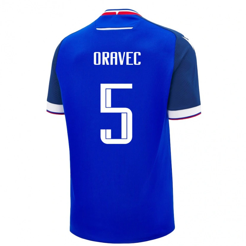 Danxen Hombre Camiseta Eslovaquia Adam Oravec #5 Azul Blanco 1ª Equipación 26-28 La Camisa