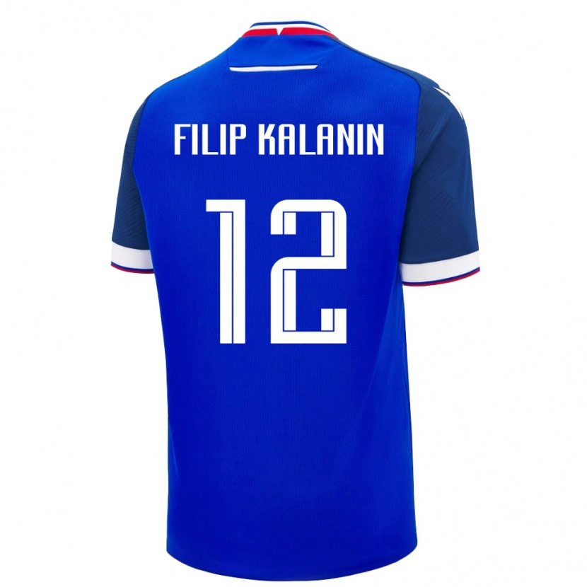 Danxen Hombre Camiseta Eslovaquia Filip Kalanin #12 Azul Blanco 1ª Equipación 26-28 La Camisa