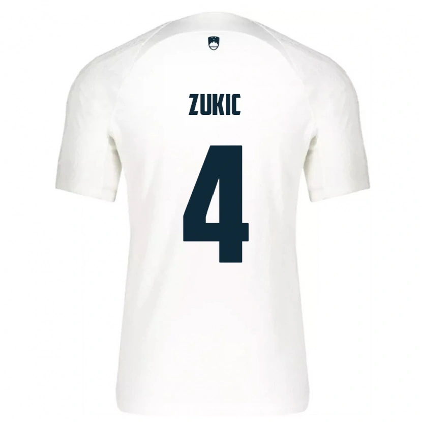 Danxen Hombre Camiseta Eslovenia Damir Zukic #4 Blanco Azul 1ª Equipación 26-28 La Camisa