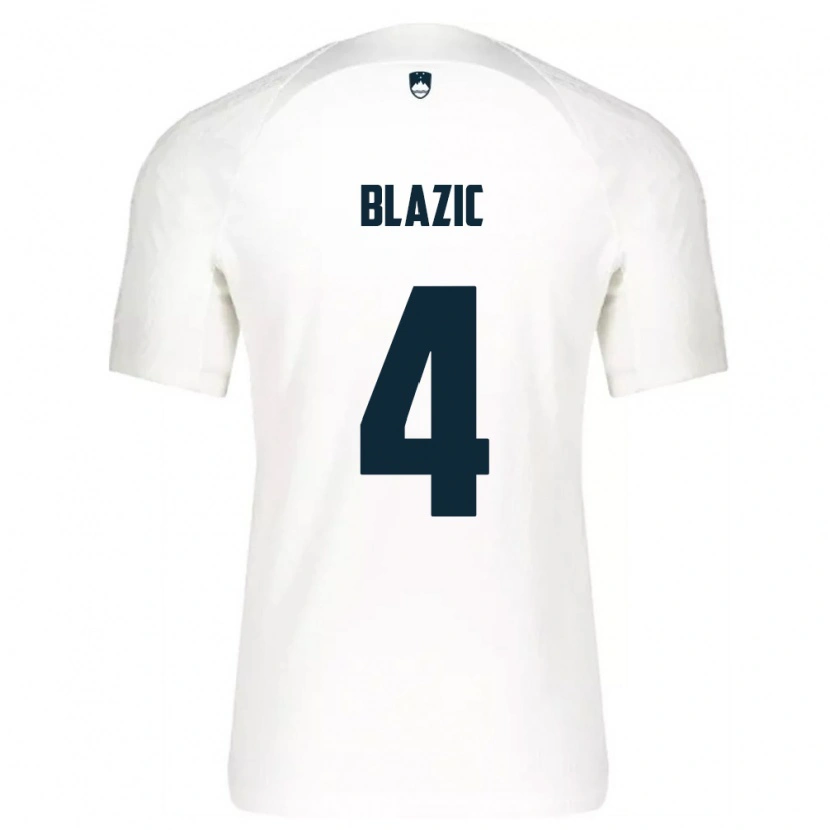 Danxen Hombre Camiseta Eslovenia Miha Blazic #4 Blanco Azul 1ª Equipación 26-28 La Camisa