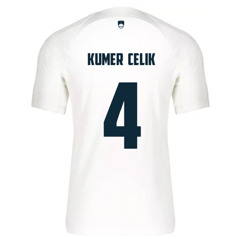 Danxen Hombre Camiseta Eslovenia An Kumer Celik #4 Blanco Azul 1ª Equipación 26-28 La Camisa
