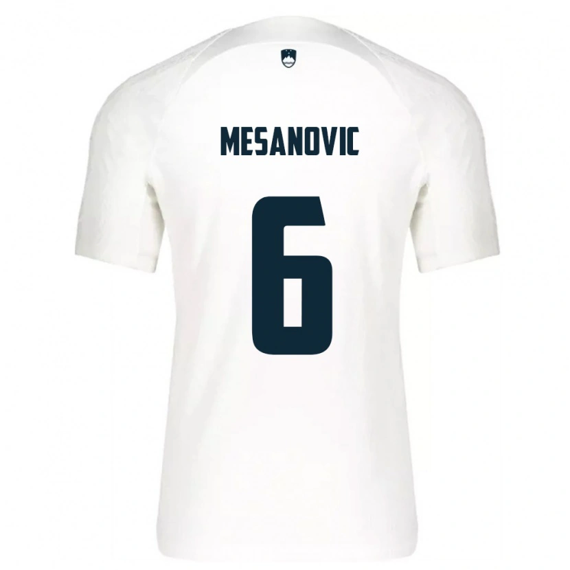 Danxen Hombre Camiseta Eslovenia Emin Mesanovic #6 Blanco Azul 1ª Equipación 26-28 La Camisa