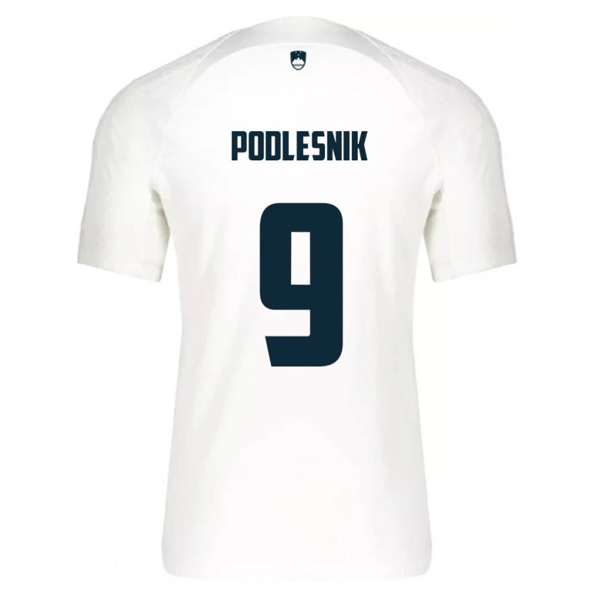 Danxen Hombre Camiseta Eslovenia Nik Podlesnik #9 Blanco Azul 1ª Equipación 26-28 La Camisa
