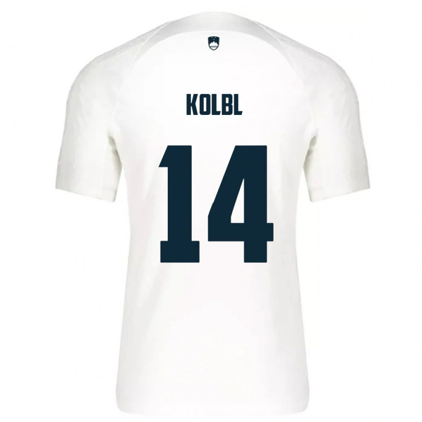 Danxen Hombre Camiseta Eslovenia Špela Kolbl #14 Blanco Azul 1ª Equipación 26-28 La Camisa