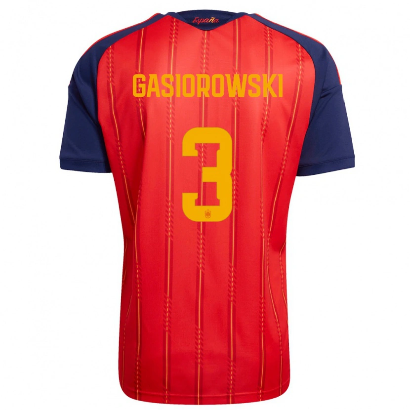 Danxen Hombre Camiseta España Yarek Gasiorowski #3 Rojo Marino Amarillo 1ª Equipación 26-28 La Camisa