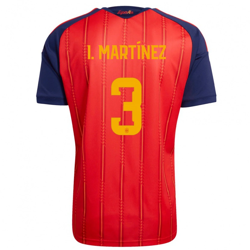 Danxen Hombre Camiseta España Inigo Martinez #3 Rojo Marino Amarillo 1ª Equipación 26-28 La Camisa