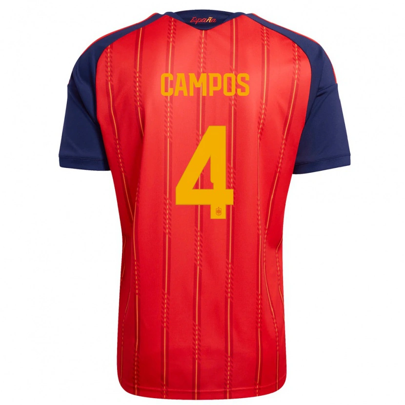 Danxen Hombre Camiseta España Alex Campos #4 Rojo Marino Amarillo 1ª Equipación 26-28 La Camisa