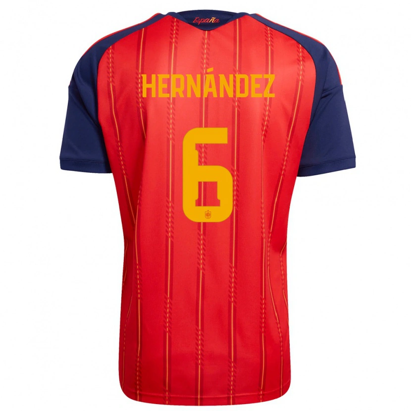 Danxen Hombre Camiseta España Gerard Hernandez #6 Rojo Marino Amarillo 1ª Equipación 26-28 La Camisa