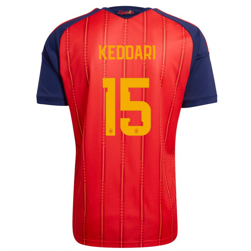 Danxen Hombre Camiseta España Wassim Keddari #15 Rojo Marino Amarillo 1ª Equipación 26-28 La Camisa