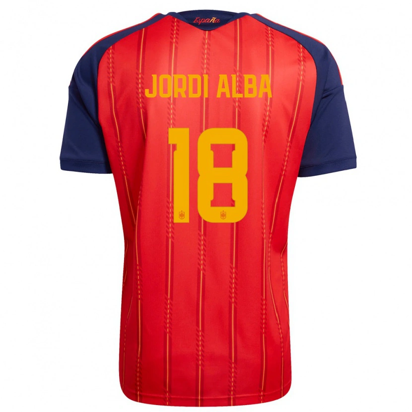 Danxen Hombre Camiseta España Jordi Alba #18 Rojo Marino Amarillo 1ª Equipación 26-28 La Camisa
