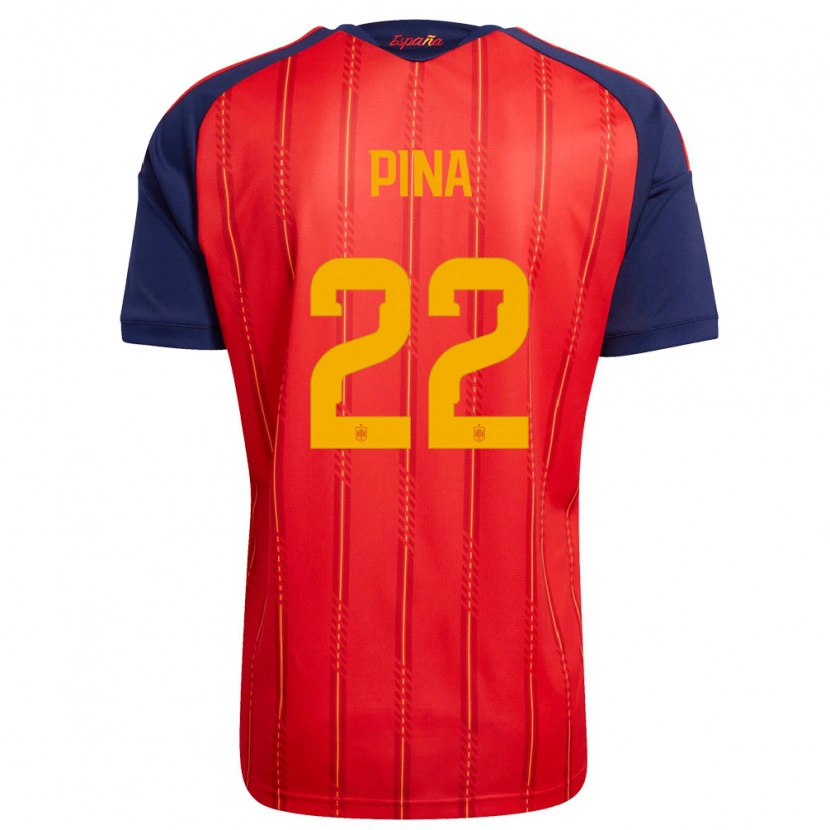 Danxen Hombre Camiseta España Claudia Pina #22 Rojo Marino Amarillo 1ª Equipación 26-28 La Camisa