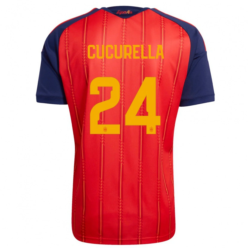 Danxen Hombre Camiseta España Marc Cucurella #24 Rojo Marino Amarillo 1ª Equipación 26-28 La Camisa