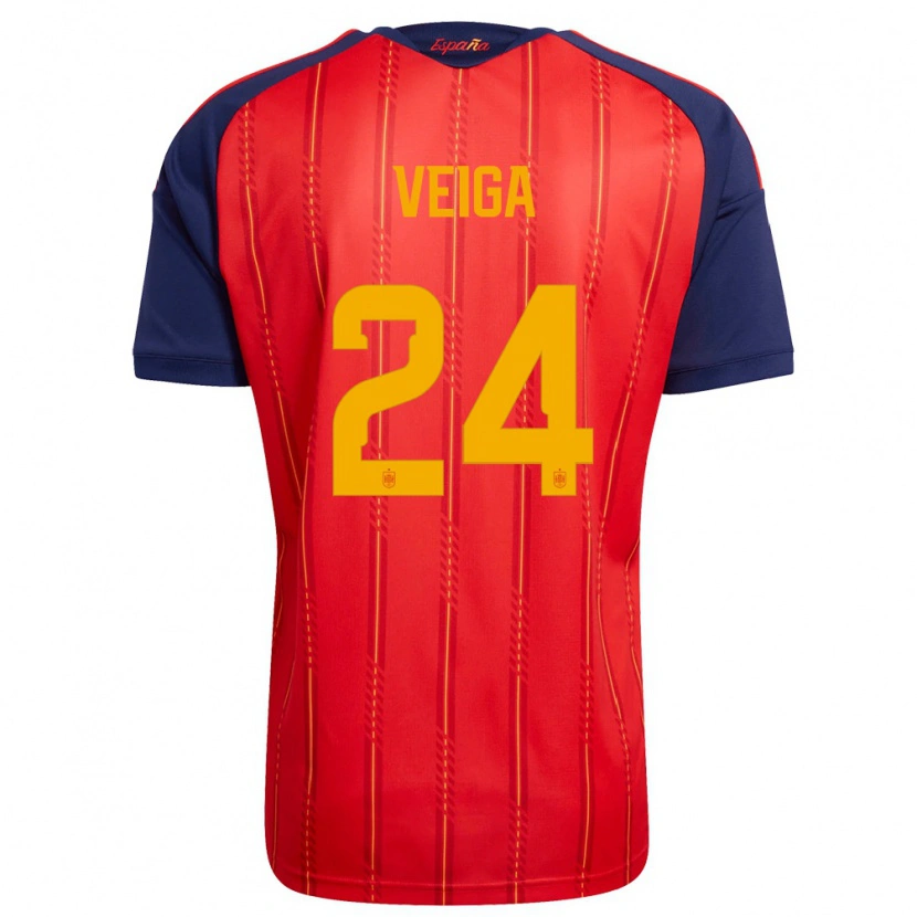 Danxen Hombre Camiseta España Gabri Veiga #24 Rojo Marino Amarillo 1ª Equipación 26-28 La Camisa