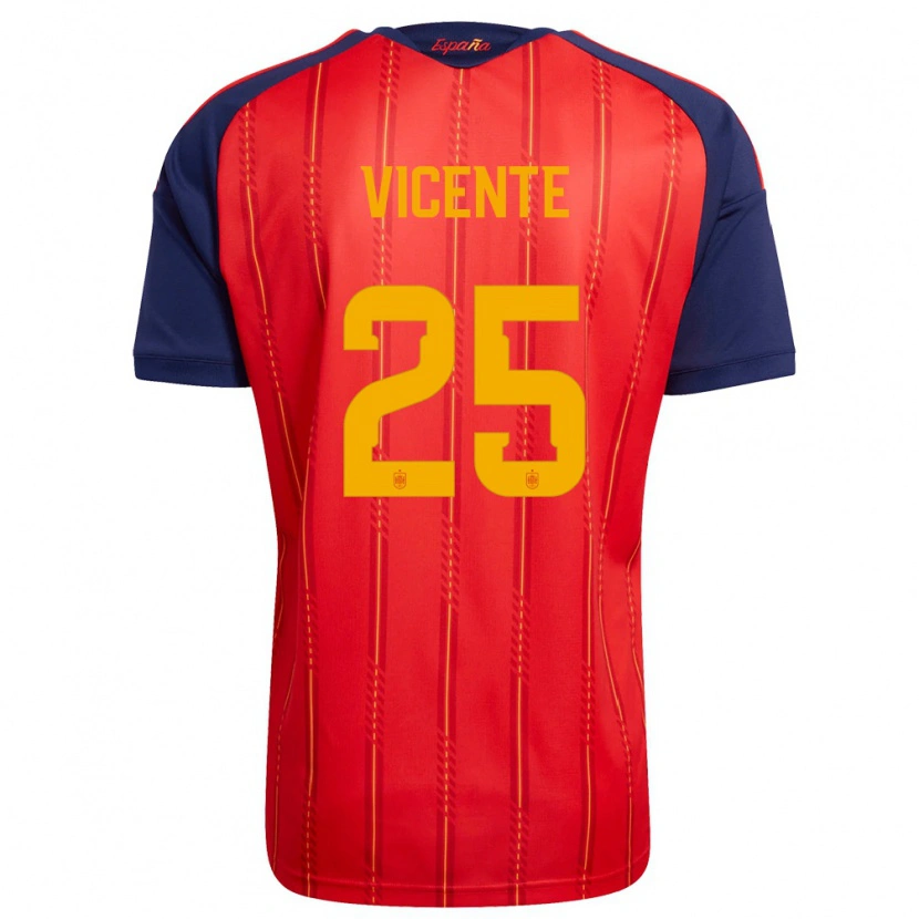 Danxen Hombre Camiseta España Ainhoa Vicente #25 Rojo Marino Amarillo 1ª Equipación 26-28 La Camisa