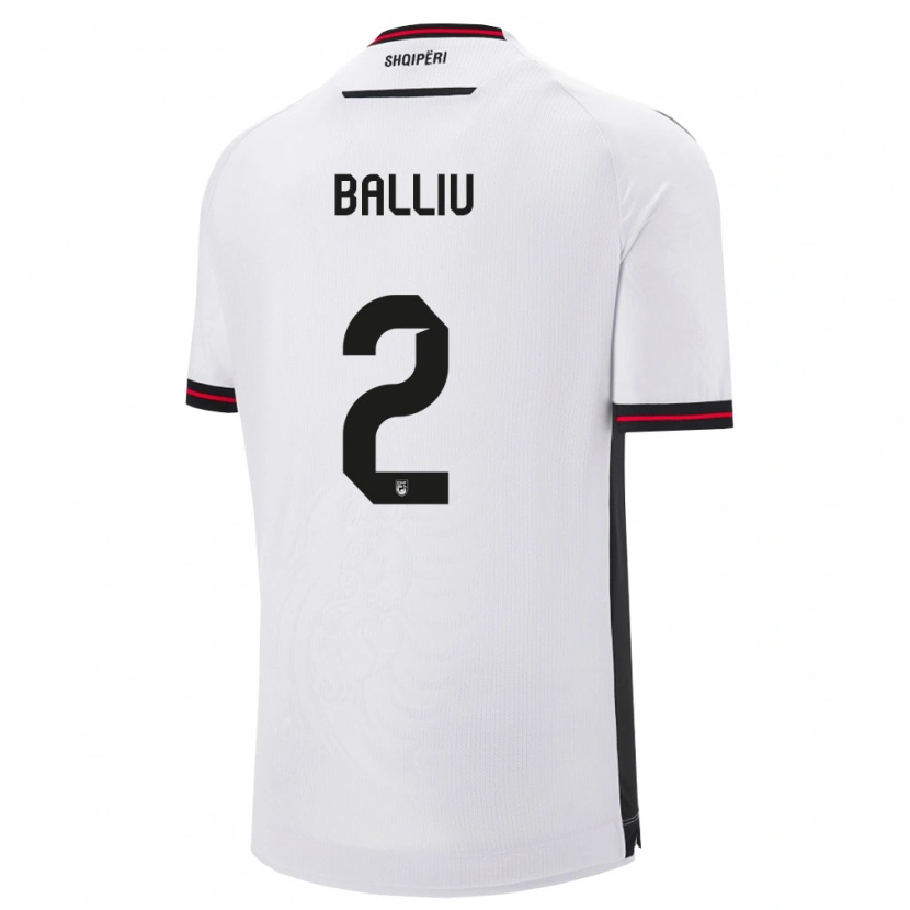 Danxen Hombre Camiseta Albania Iván Balliu #2 Blanco Negro 2ª Equipación 26-28 La Camisa