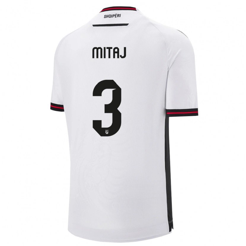 Danxen Hombre Camiseta Albania Mario Mitaj #3 Blanco Negro 2ª Equipación 26-28 La Camisa