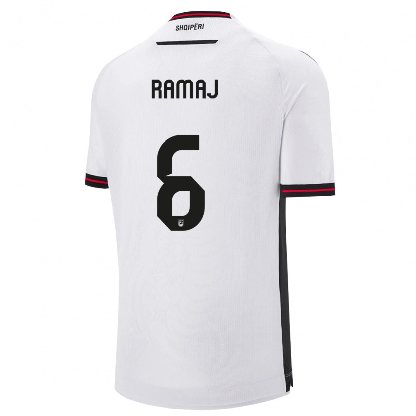 Danxen Hombre Camiseta Albania Gabriel Ramaj #6 Blanco Negro 2ª Equipación 26-28 La Camisa