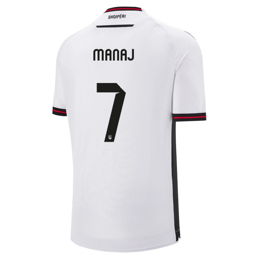 Danxen Hombre Camiseta Albania Rey Manaj #7 Blanco Negro 2ª Equipación 26-28 La Camisa