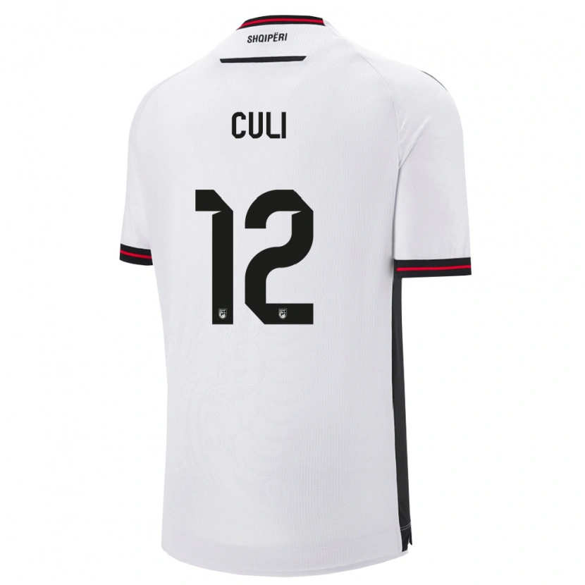 Danxen Hombre Camiseta Albania Daniel Culi #12 Blanco Negro 2ª Equipación 26-28 La Camisa