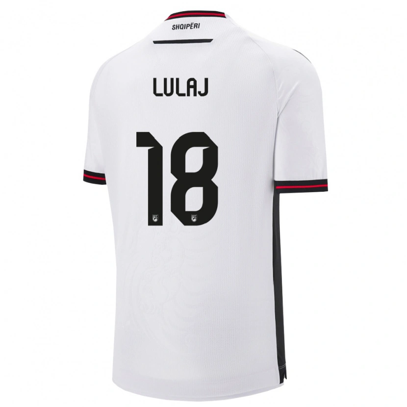 Danxen Hombre Camiseta Albania Daniele Lulaj #18 Blanco Negro 2ª Equipación 26-28 La Camisa