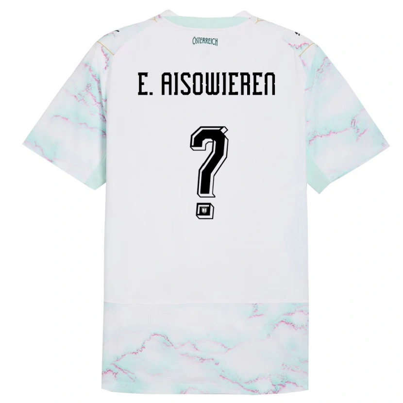 Danxen Hombre Camiseta Austria Evan Eghosa Aisowieren #0 Blanco Verde Oro 2ª Equipación 26-28 La Camisa