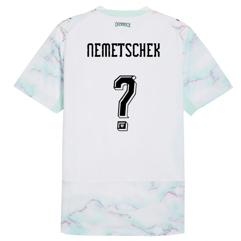 Danxen Hombre Camiseta Austria Matthias Nemetschek #0 Blanco Verde Oro 2ª Equipación 26-28 La Camisa