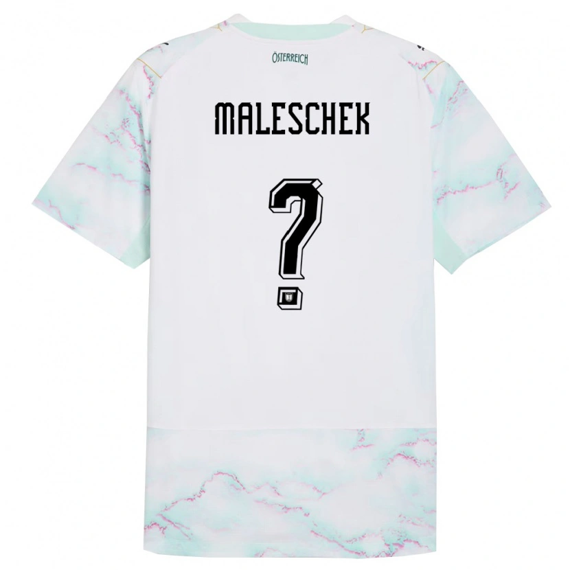Danxen Hombre Camiseta Austria Michael Maleschek #0 Blanco Verde Oro 2ª Equipación 26-28 La Camisa