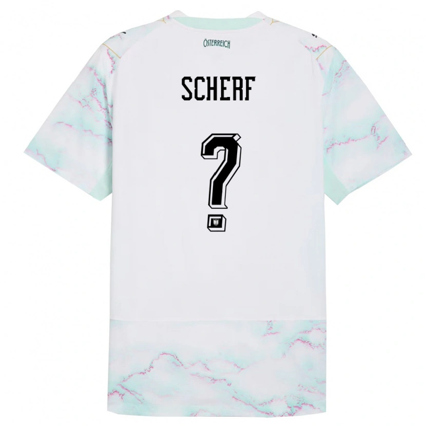 Danxen Hombre Camiseta Austria Elias Scherf #0 Blanco Verde Oro 2ª Equipación 26-28 La Camisa