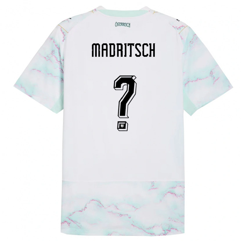 Danxen Hombre Camiseta Austria Diego Madritsch #0 Blanco Verde Oro 2ª Equipación 26-28 La Camisa