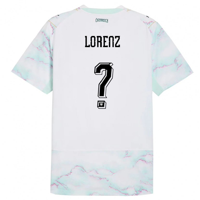 Danxen Hombre Camiseta Austria Elias Lorenz #0 Blanco Verde Oro 2ª Equipación 26-28 La Camisa