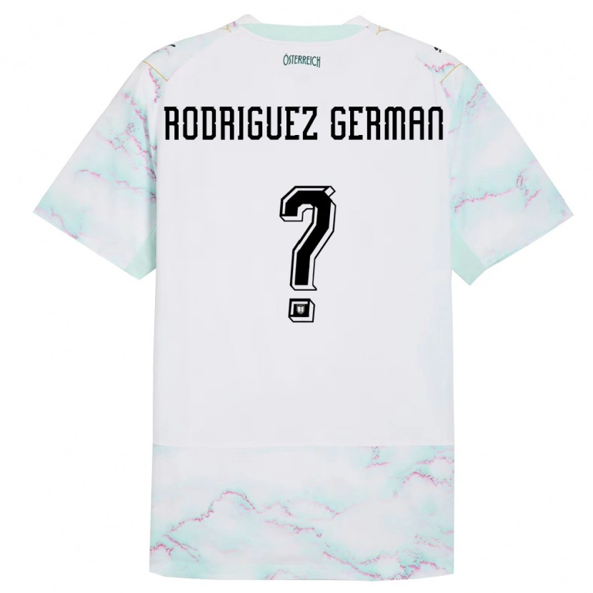 Danxen Hombre Camiseta Austria Ryan Rodriguez German #0 Blanco Verde Oro 2ª Equipación 26-28 La Camisa