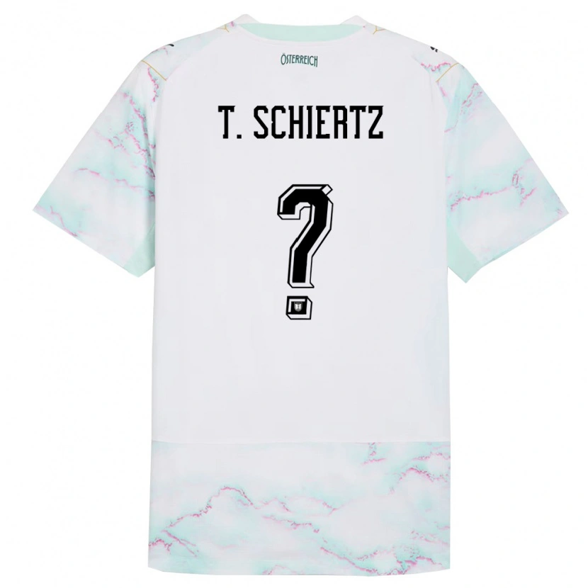 Danxen Hombre Camiseta Austria Tammo Schiertz #0 Blanco Verde Oro 2ª Equipación 26-28 La Camisa