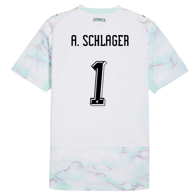Danxen Hombre Camiseta Austria Alexander Schlager #1 Blanco Verde Oro 2ª Equipación 26-28 La Camisa