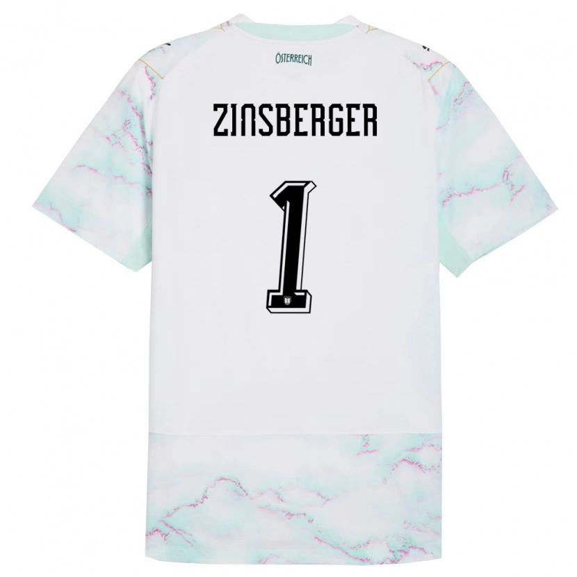 Danxen Hombre Camiseta Austria Manuela Zinsberger #1 Blanco Verde Oro 2ª Equipación 26-28 La Camisa
