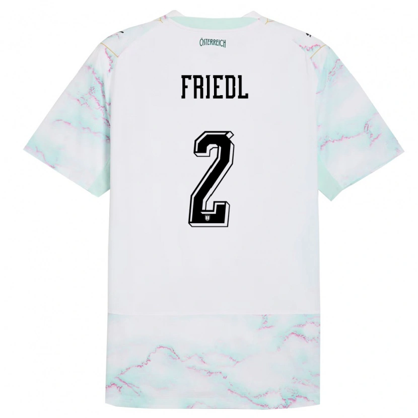 Danxen Hombre Camiseta Austria Marco Friedl #2 Blanco Verde Oro 2ª Equipación 26-28 La Camisa