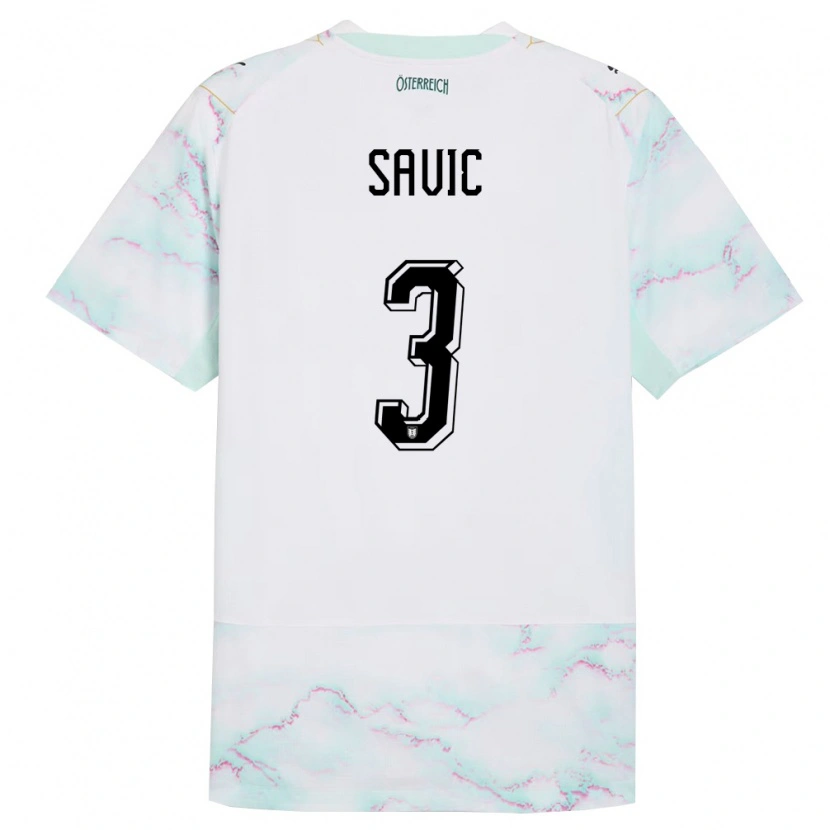 Danxen Hombre Camiseta Austria Sergej Savic #3 Blanco Verde Oro 2ª Equipación 26-28 La Camisa