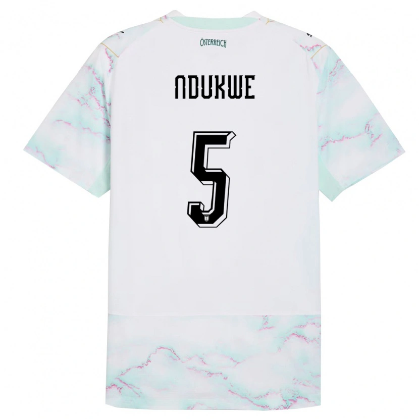 Danxen Hombre Camiseta Austria Ifeanyi Ndukwe #5 Blanco Verde Oro 2ª Equipación 26-28 La Camisa