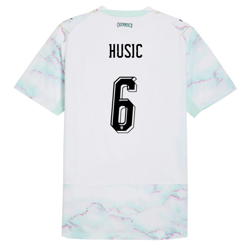 Danxen Hombre Camiseta Austria Loris Husic #6 Blanco Verde Oro 2ª Equipación 26-28 La Camisa