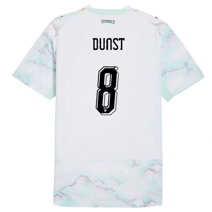Danxen Hombre Camiseta Austria Barbara Dunst #8 Blanco Verde Oro 2ª Equipación 26-28 La Camisa