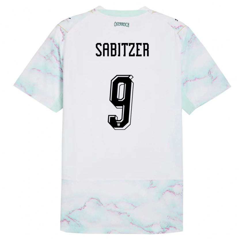Danxen Hombre Camiseta Austria Marcel Sabitzer #9 Blanco Verde Oro 2ª Equipación 26-28 La Camisa
